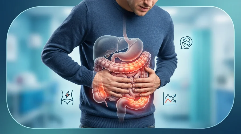 IBS treatment in Hyderabad showing inflamed intestines and digestive discomfort